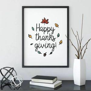 Happy Thanksgiving Poster Autumn Colors Home Decor